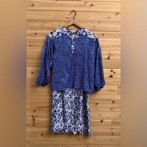 Vintage Diane Freis Sz Large Polka Dot Bow Floral Midi Skirt Top Set Georgette